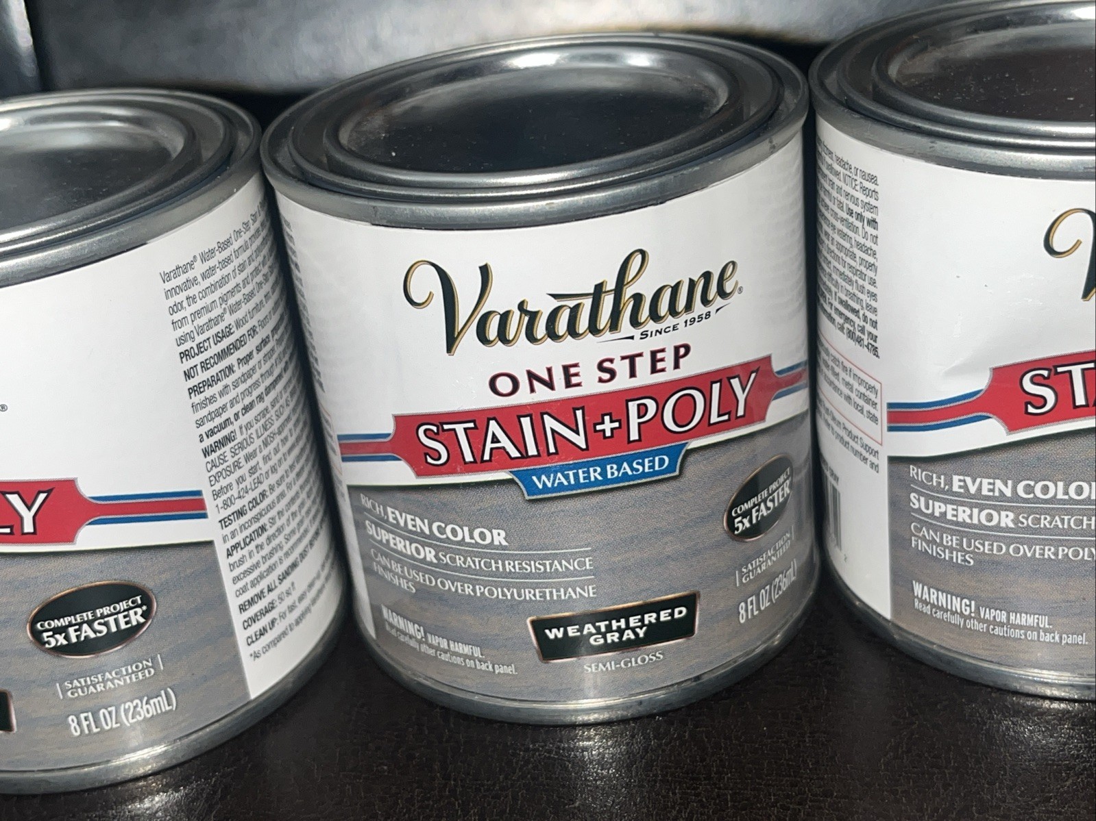 3pk Varathane One Step Stain + Poly Water-Based Weathered Gray Semi-Gloss 8 oz