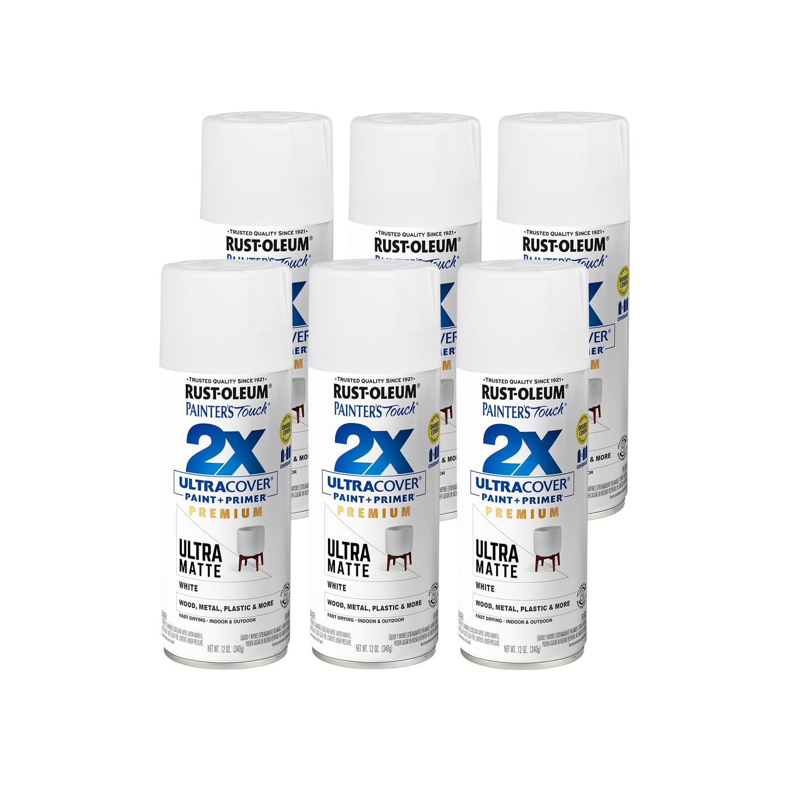Painter’s Touch Ultra Matte White Spray Paint 12 Ounce Pack Of 6 Low Odor