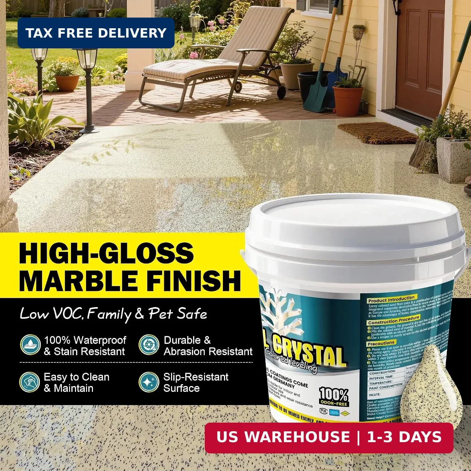 Epoxy Colored Sand Floor Paint Self Leveling-210 Fl Oz | Easy Pour & Roll Applic