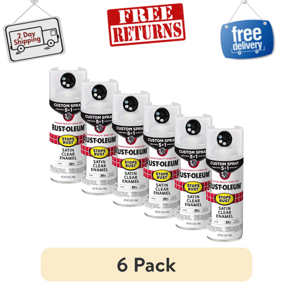 6 Pack Rust-Oleum Stops Rust 5-in-1 Custom Spray Paint, Satin Clear, 12 oz, DIY