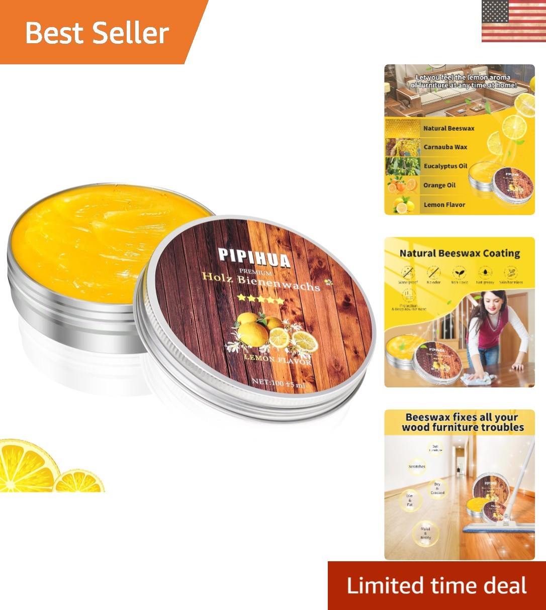 Natural Beeswax Polish & Conditioner for Wood – 100g, Waterproof & Non-Toxic