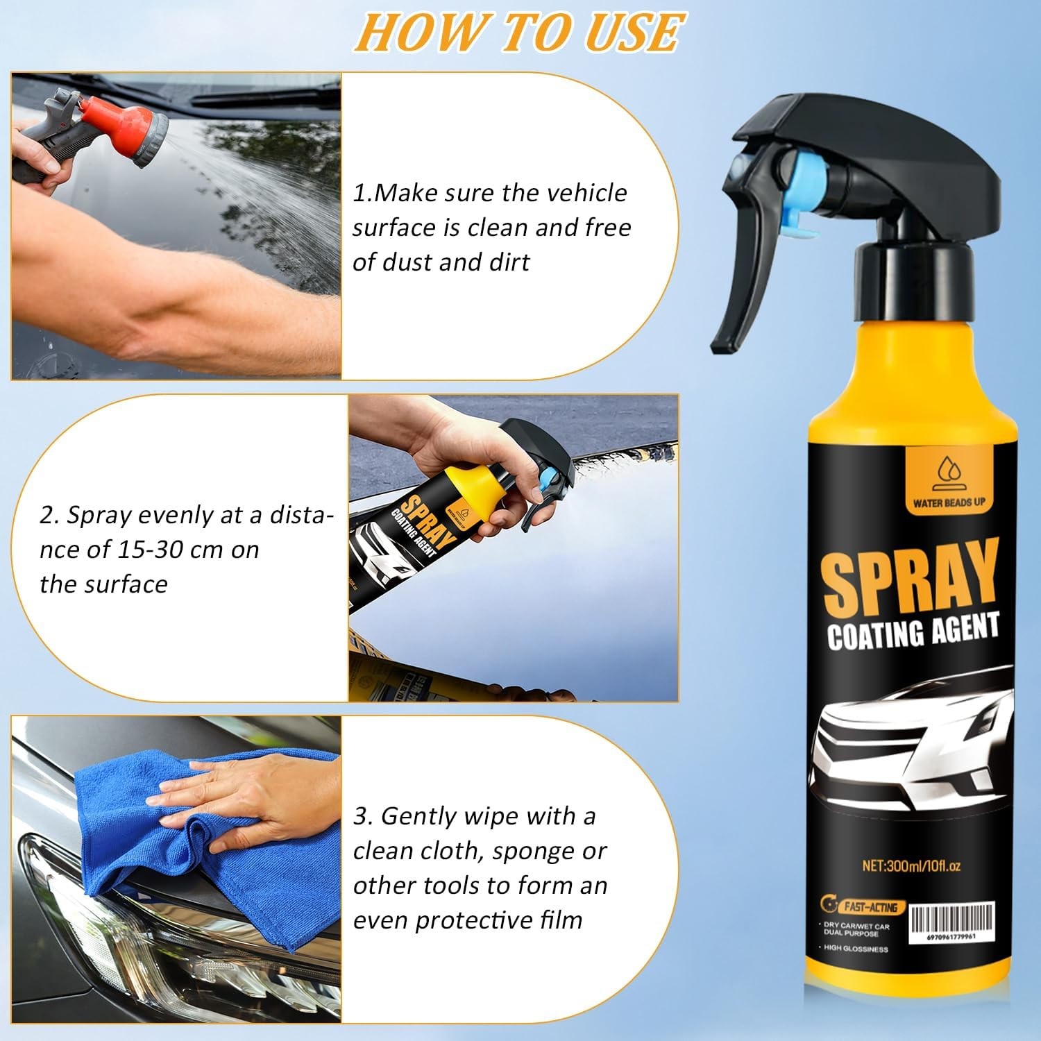 Car Coating Spray Kit, Nano Hydrophobic Ceramic Coating, Easy-to-Spray Auto Pain