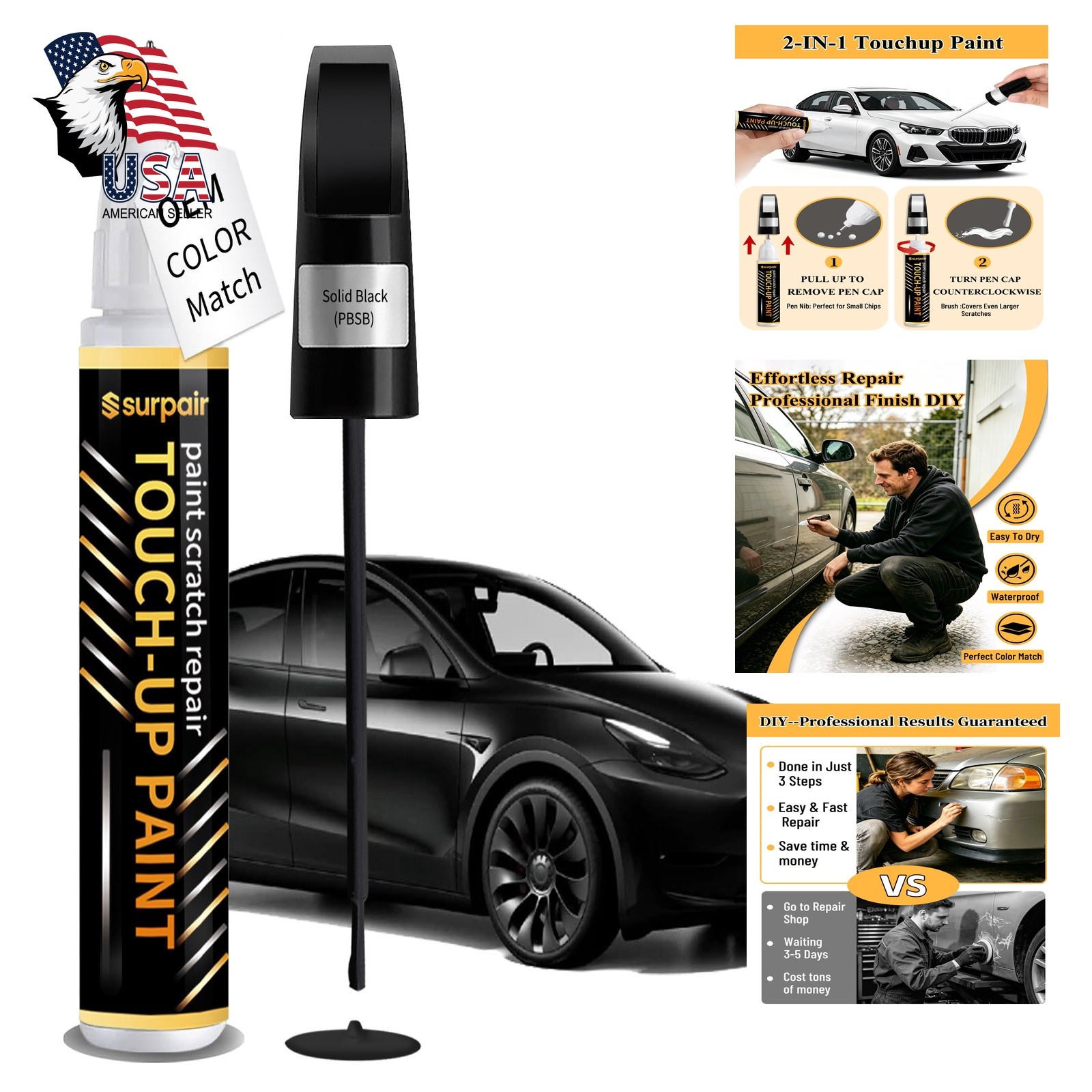 Surpair Solid Black Tesla Touch Up Paint PBSB