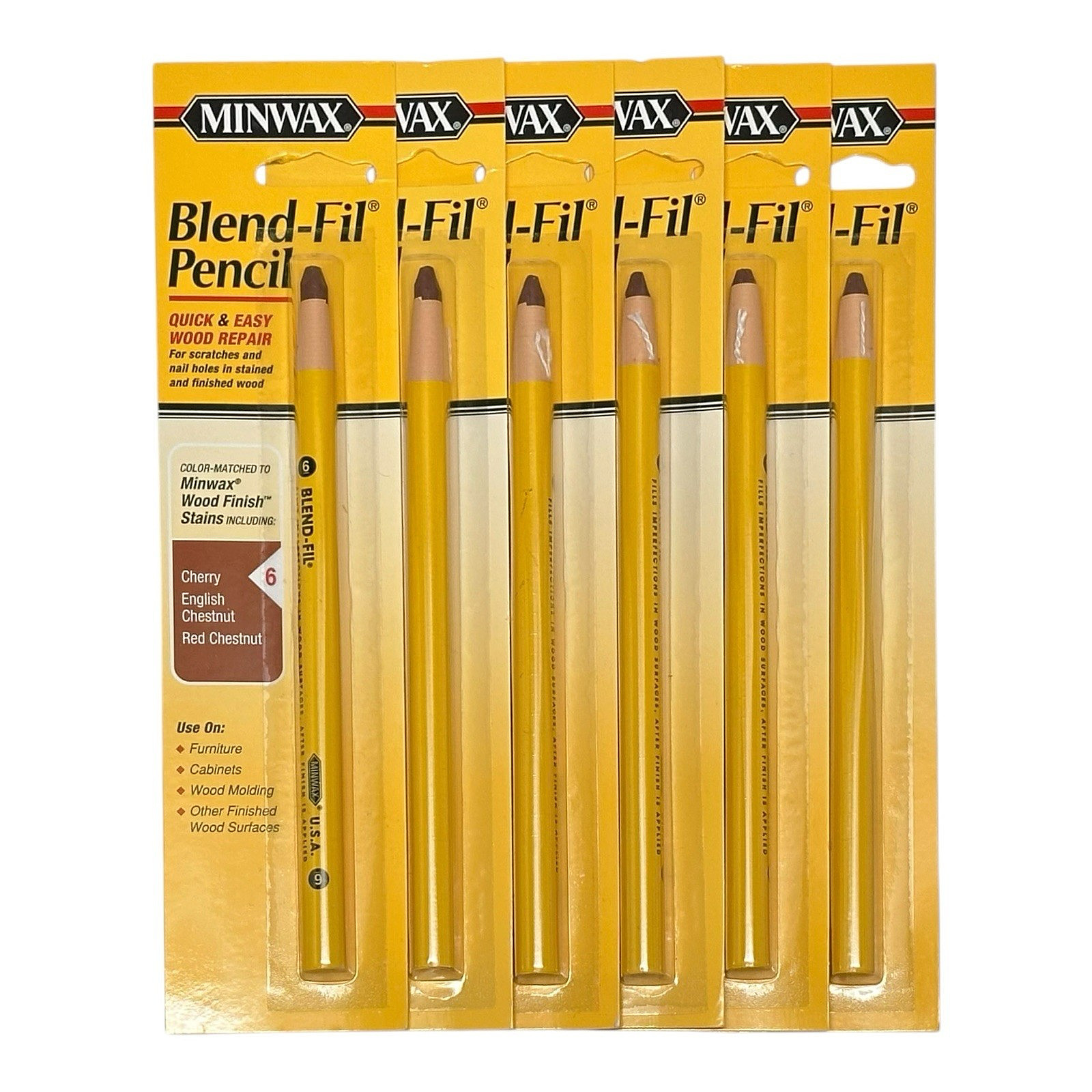 MINWAX BLEND-FIL WOOD REPAIR PENCIL #6 CHERRY ENGLISH RED CHESTNUT – LOT OF 6