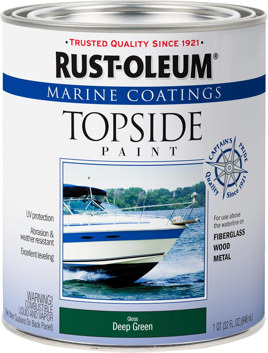 Rust-Oleum, Deep Green 207007 Marine Coatings Topside Paint, Quart, 32 Fl Oz