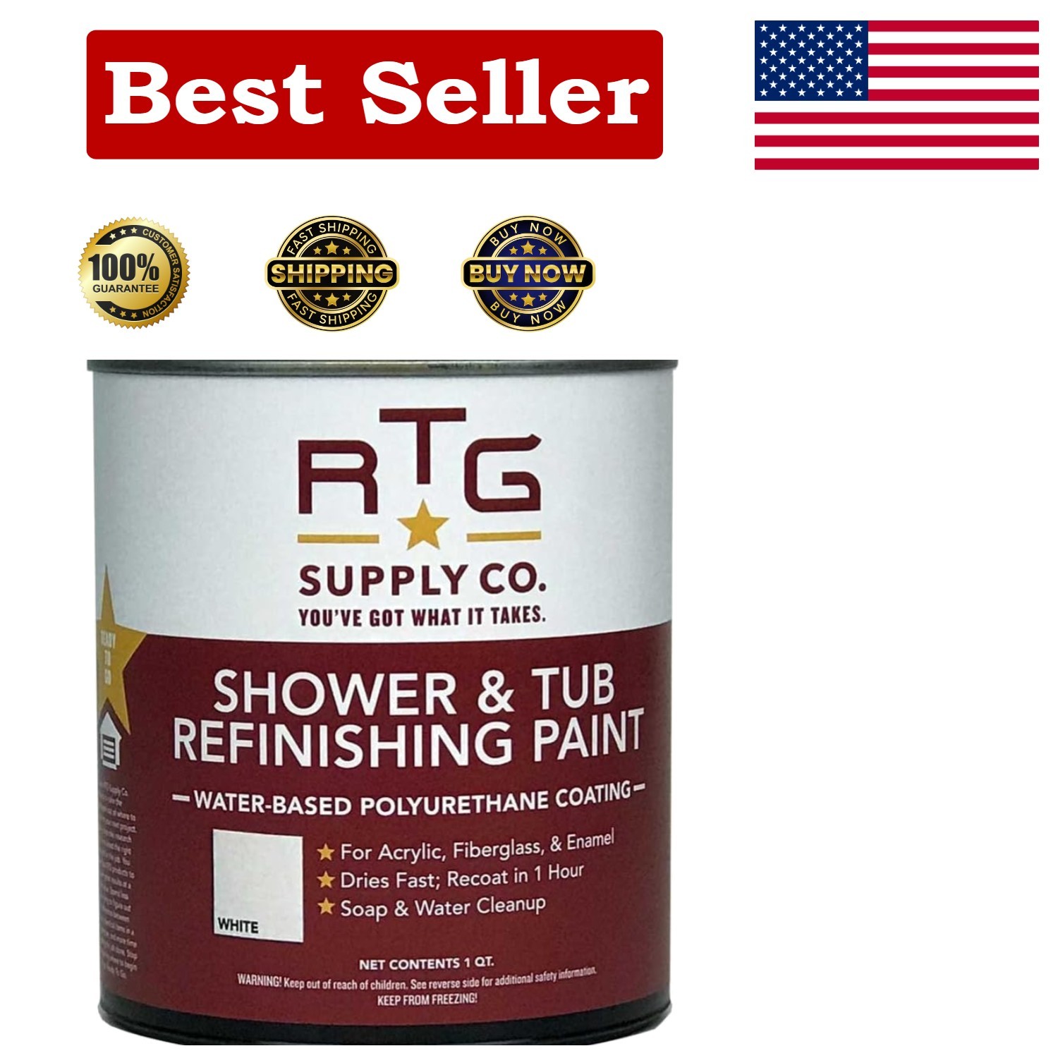 RTG White Shower & Tub Refinishing Paint – Quick 1-Hour Cure, Scratch Resistant