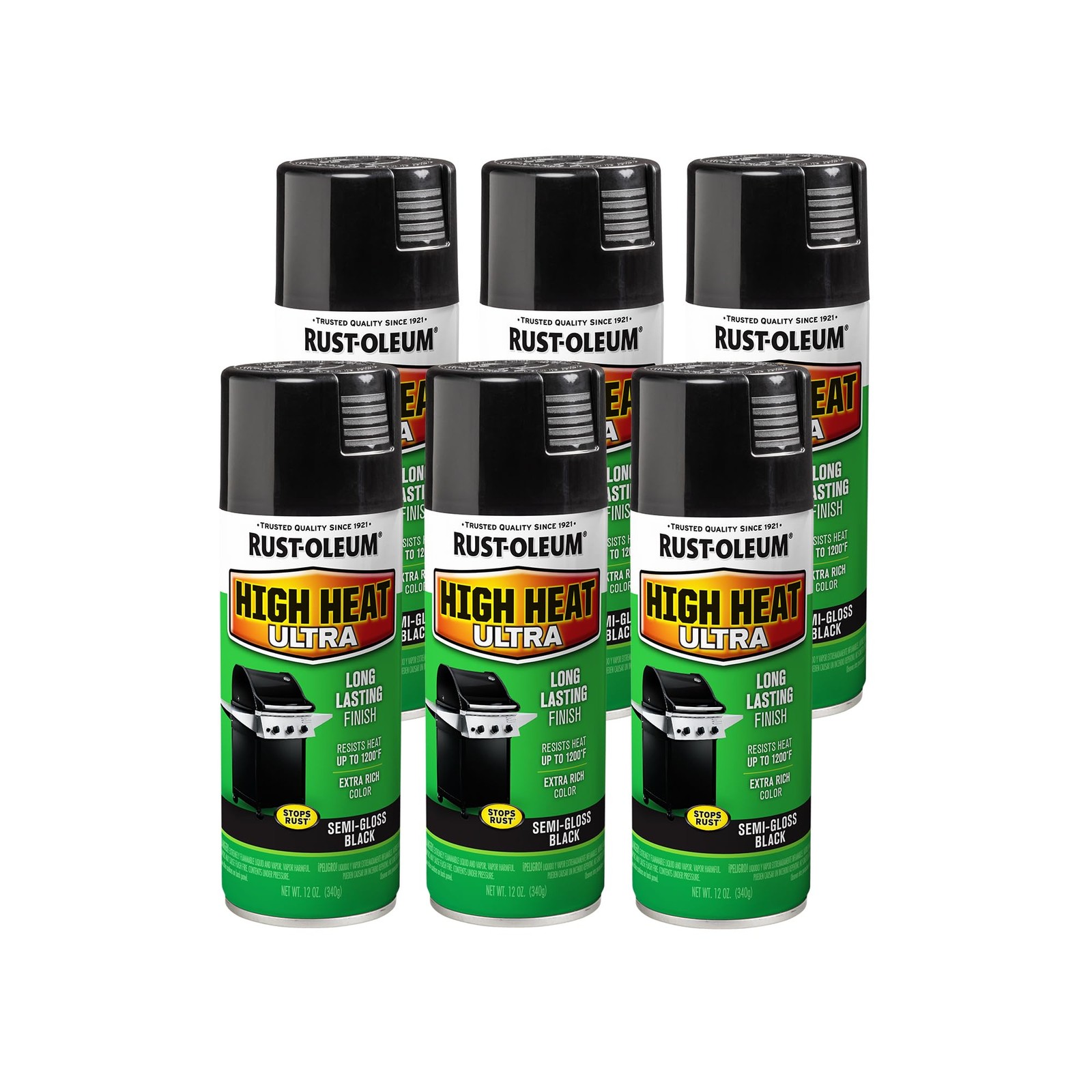 Rust-Oleum 241169-6PK High Heat Ultra Spray 12 Ounce (Pack of 6), Black