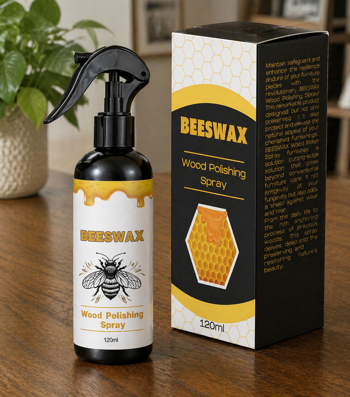 Effortless Beeswax Spray Polish – 120ml for a Glossy Finish on Wood Surfaces