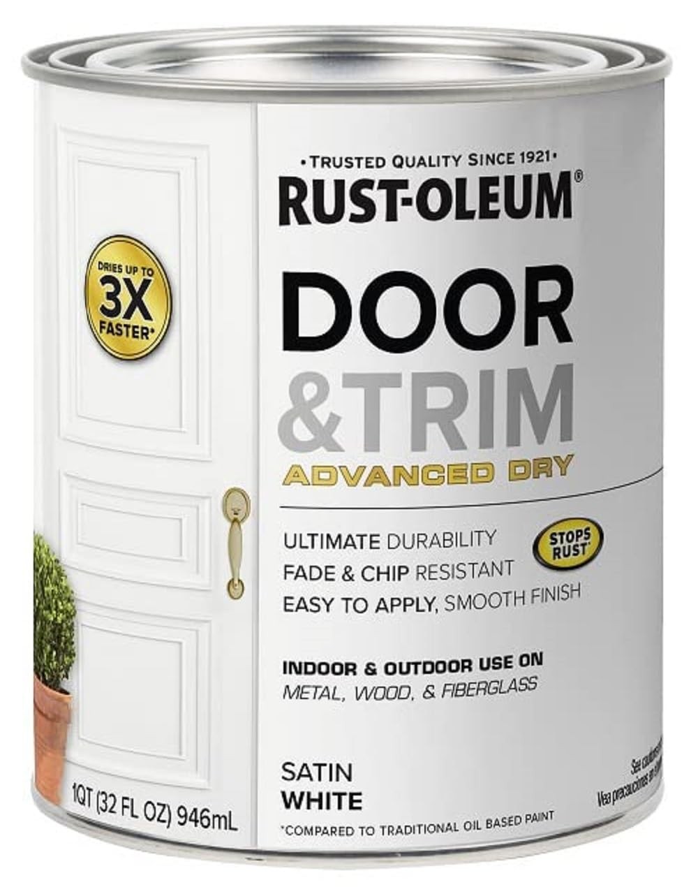 Rust Oleum Door Trim Satin White Paint 32 Fl Oz Durable Water Based Finish
