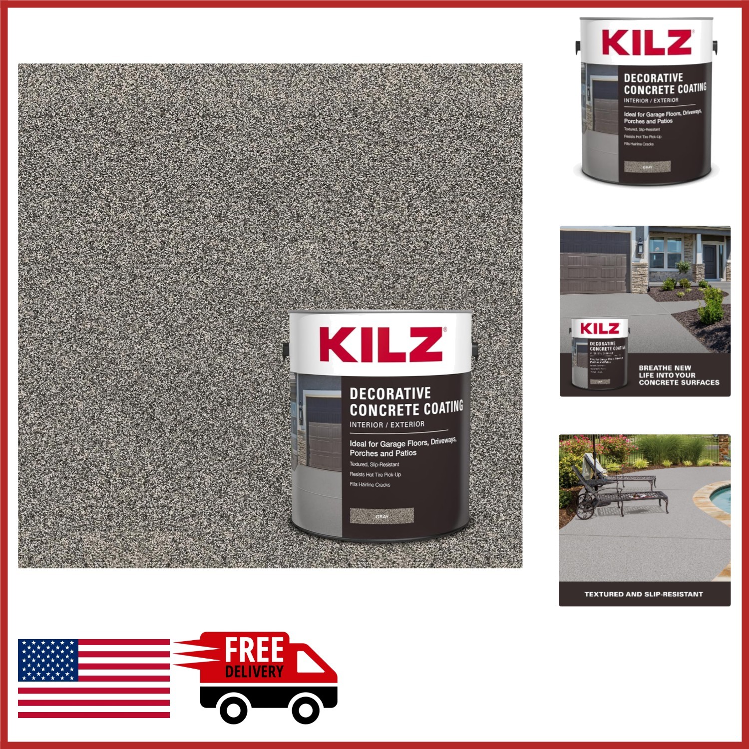 Slip-Resistant Decorative Concrete Coating Gray Paint for Indoor/Outdoor Use