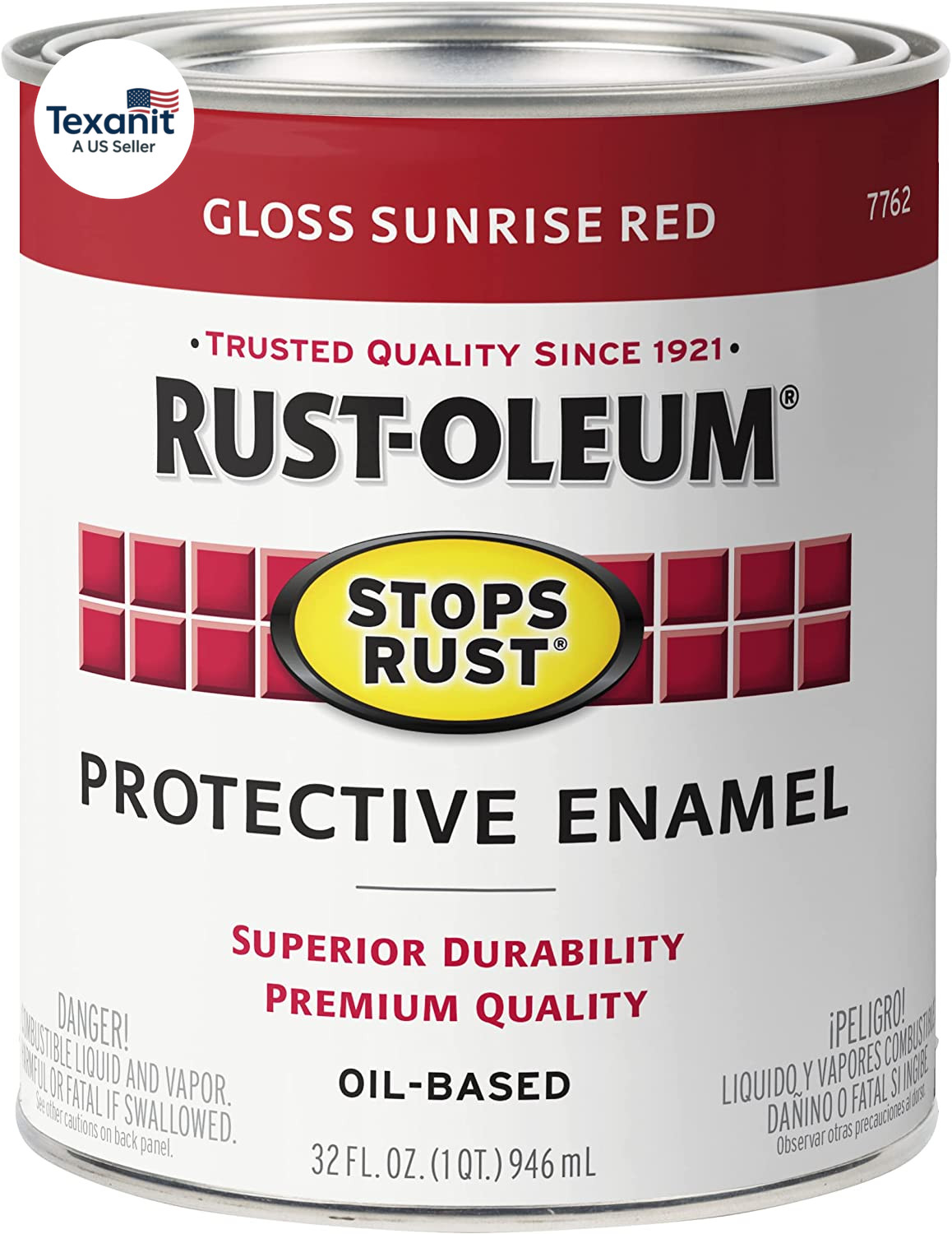 7762502 Stops Rust Brush on Paint, Quart, Gloss Sunrise Red, (Pack of 1)