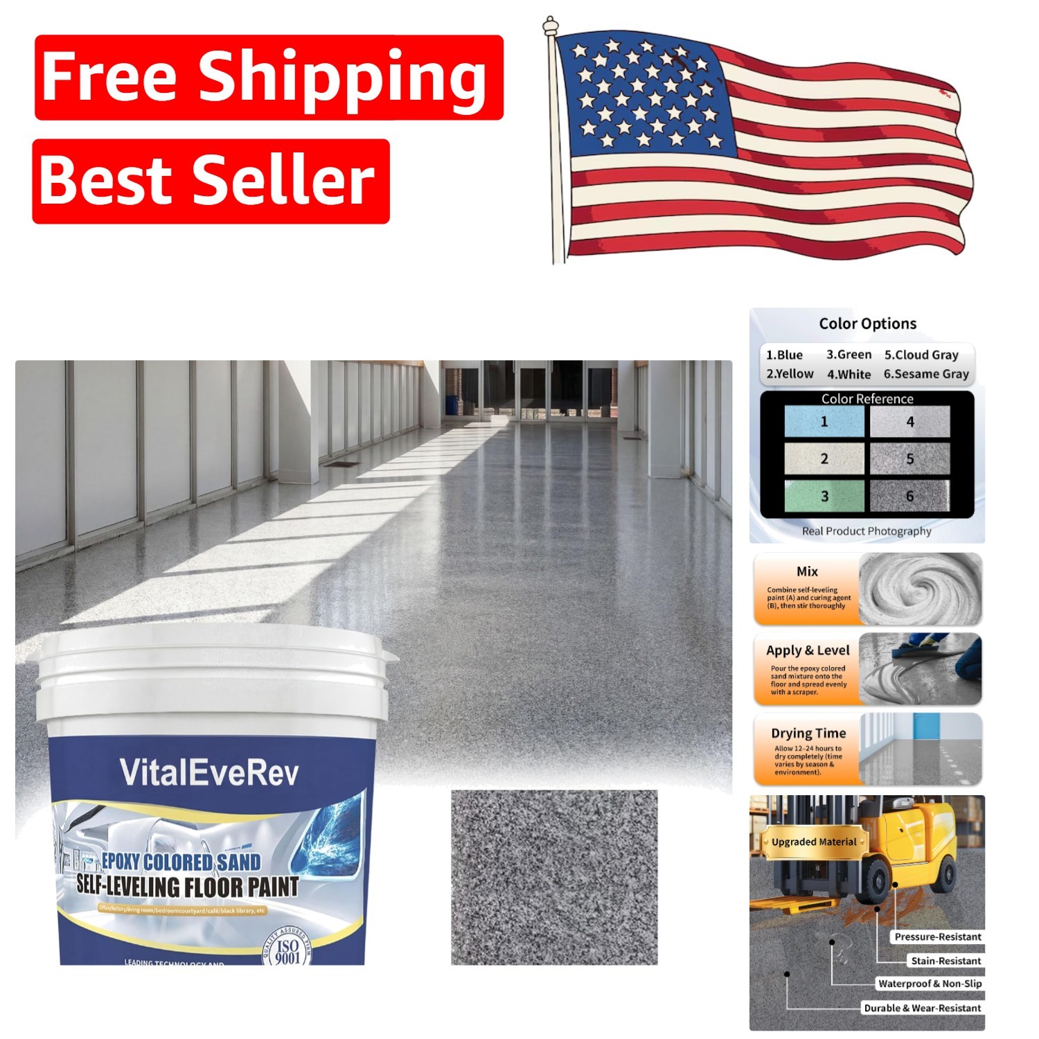 Epoxy Colored Sand Floor Paint – 35oz for Interior/Exterior Use, Sesame Gray