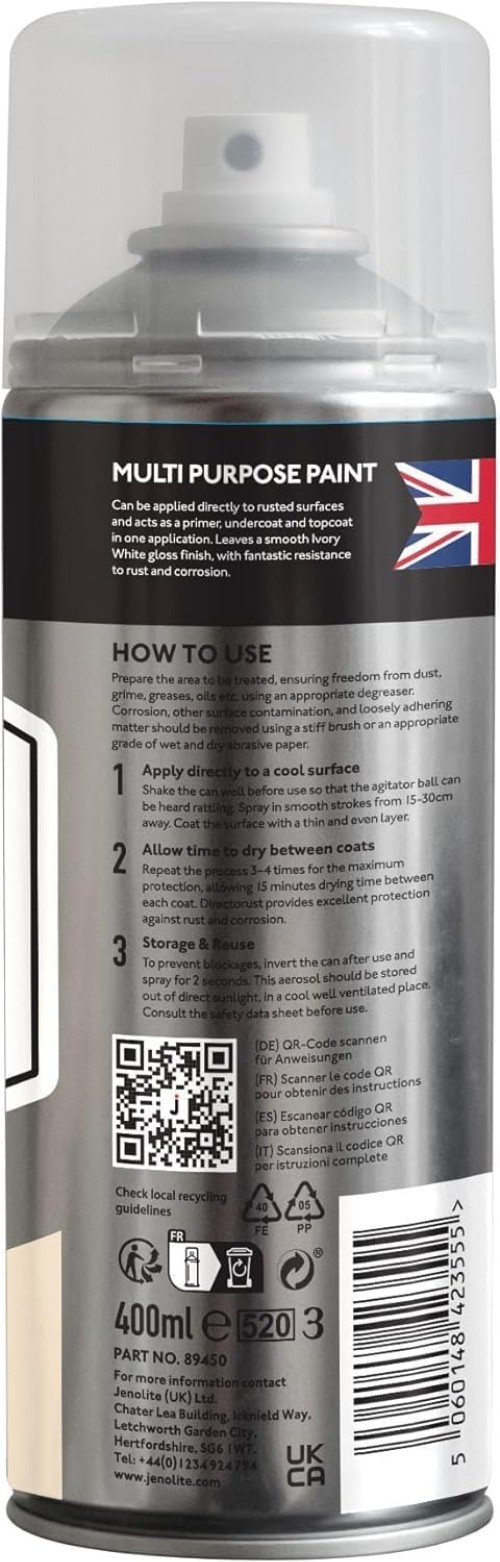 Corrosion-Resistant Directorust Spray Paint 400ml – Gloss Finish, Ivory White