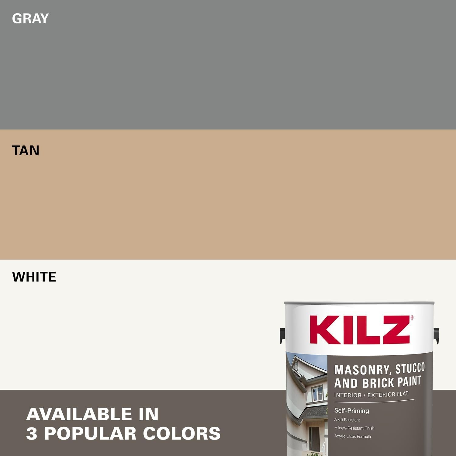 Self-Priming, Water-Resistant Masonry & Brick Paint – 1 Gallon, Flat White