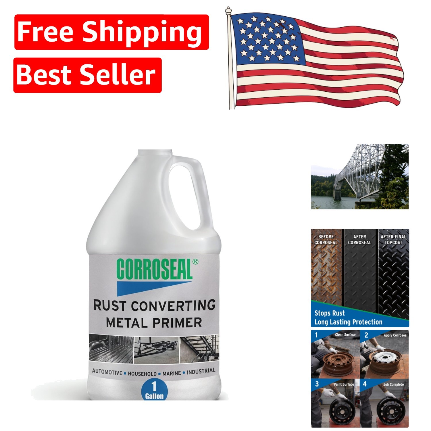 Industrial Strength Rust Converter & Primer – 1 Gal Solution for Metal Surfaces