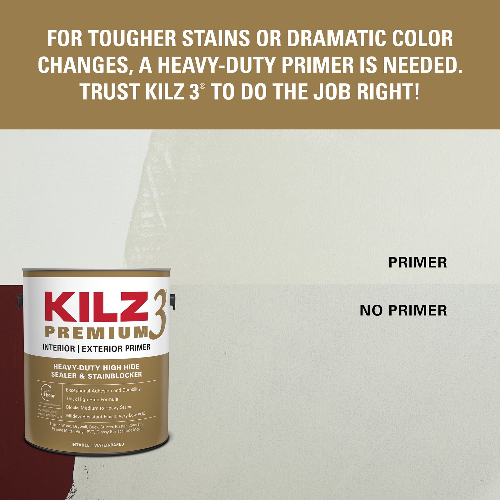 1Gal Water-Based Wall Ceiling Primer Multi-Purpose Interior Exterior Paint Base