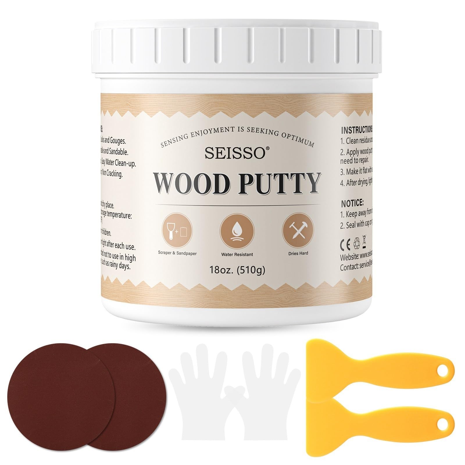 SEISSO Wood Filler & Putty – Waterproof Outdoor Wood Repair Putty, Paintable …