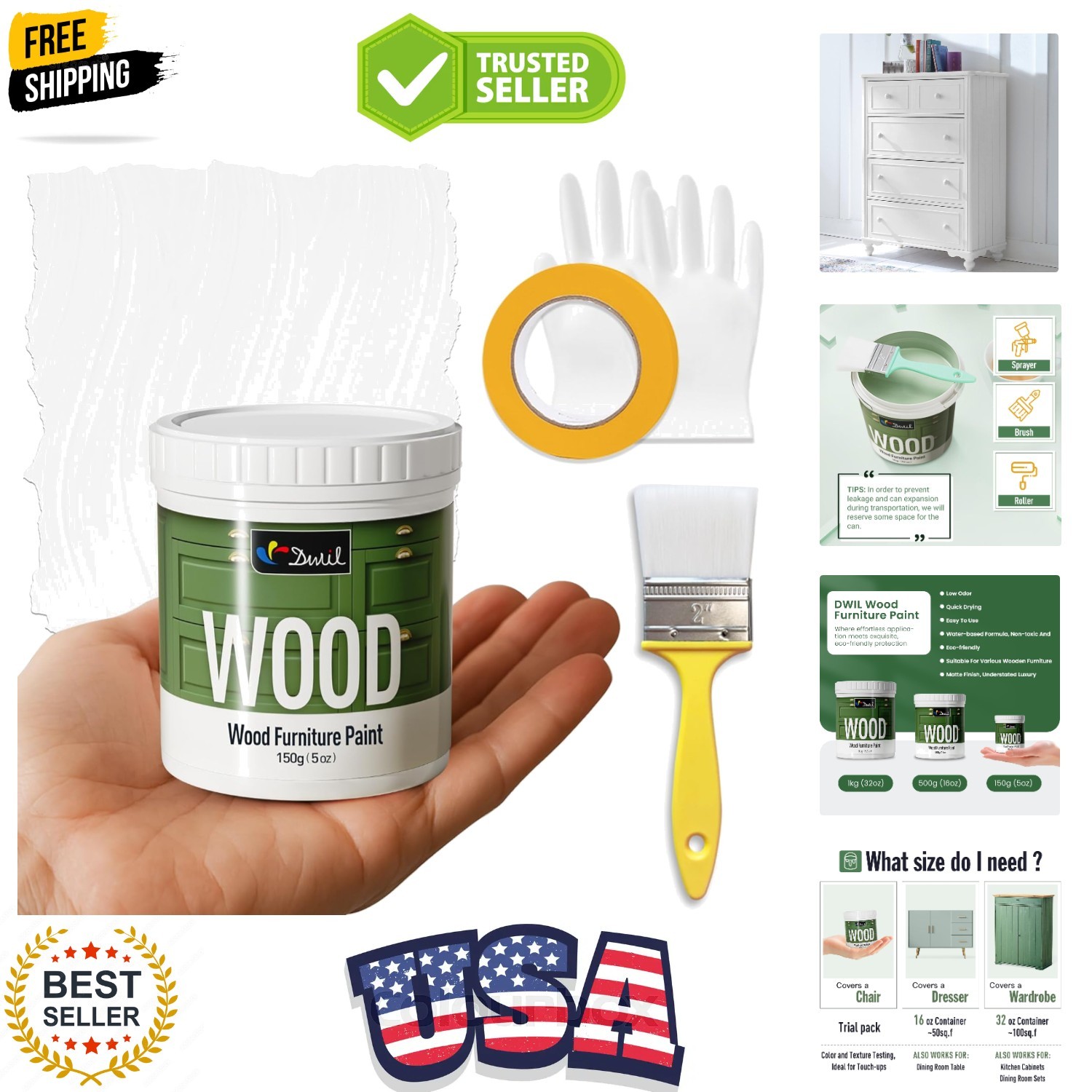 Matte Finish Furniture Paint – 5 Oz All-in-One Kit for Cabinets, Doors, Table…