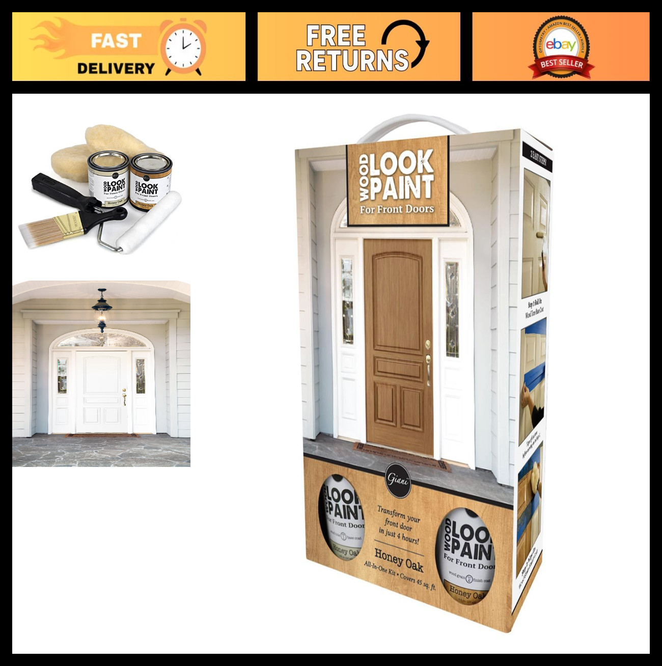 Wood Look Paint Kit for Front & Interior Doors – Honey Oak Finish, Easy Applicat