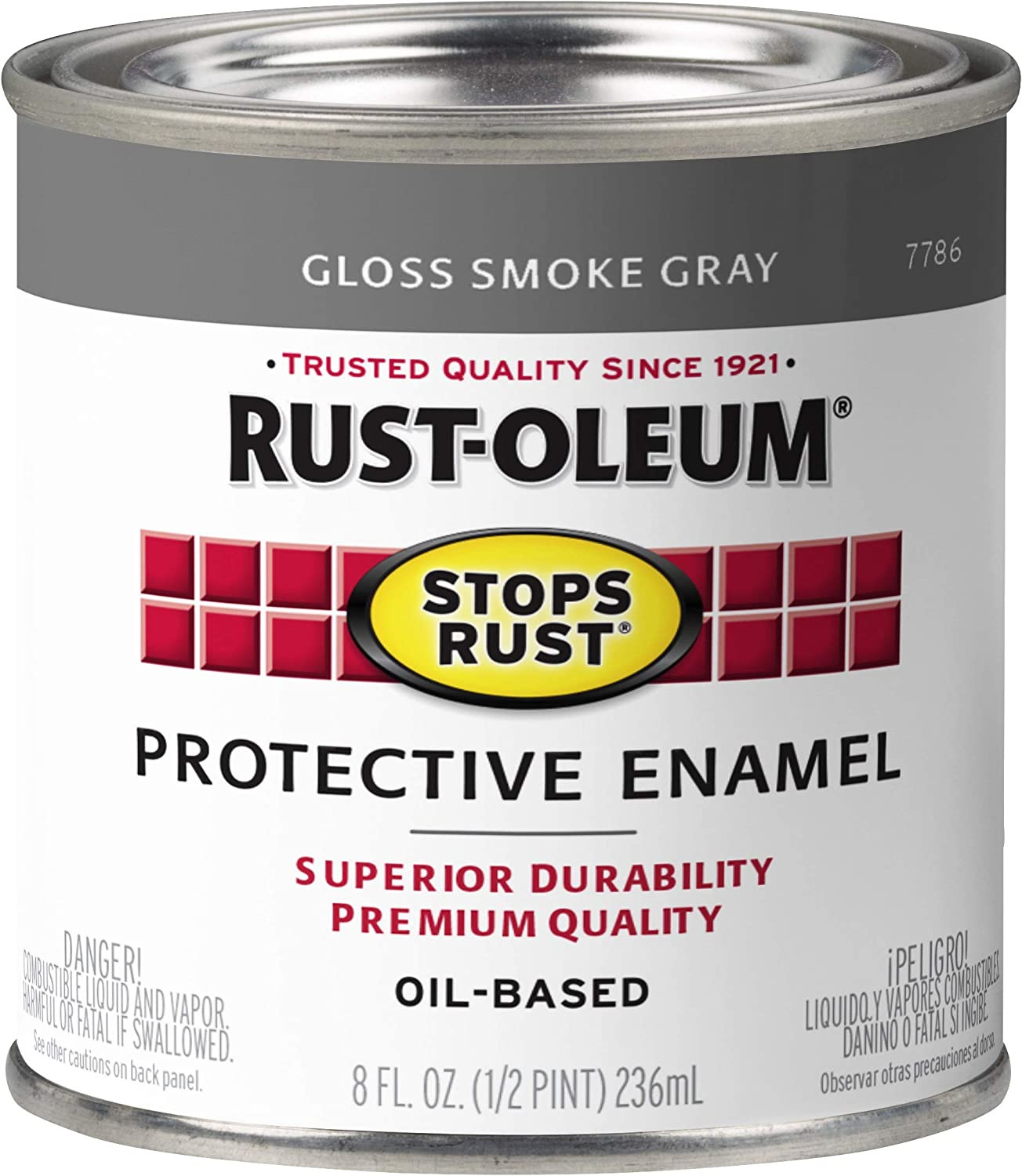 7786730 Stops Rust Brush on Paint, Half Pint, Gloss Smoke Gray
