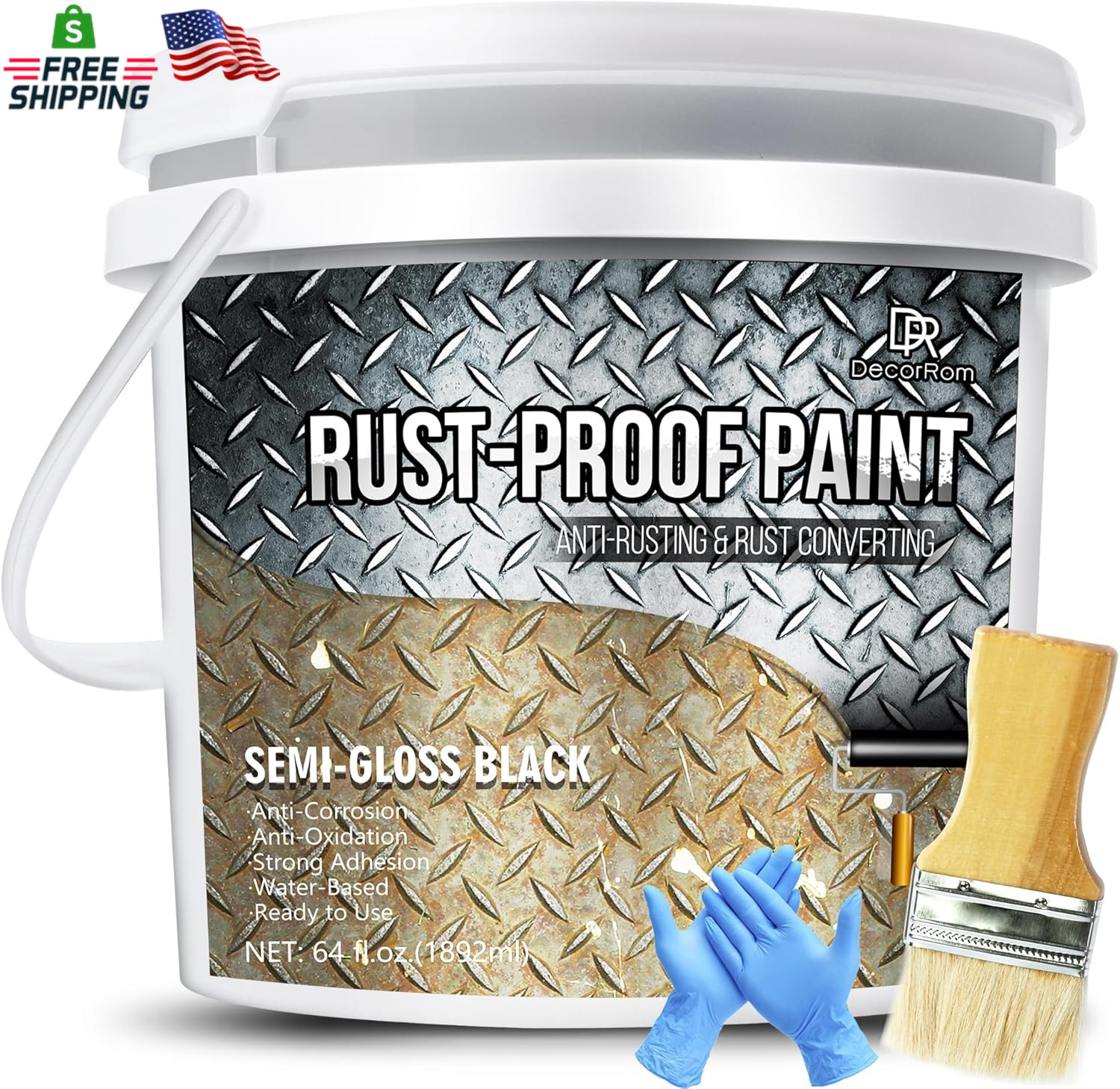 Rust Converter Paint – 64Oz Water-Based Rust Reformer & Metal Primer, Semi-Gloss