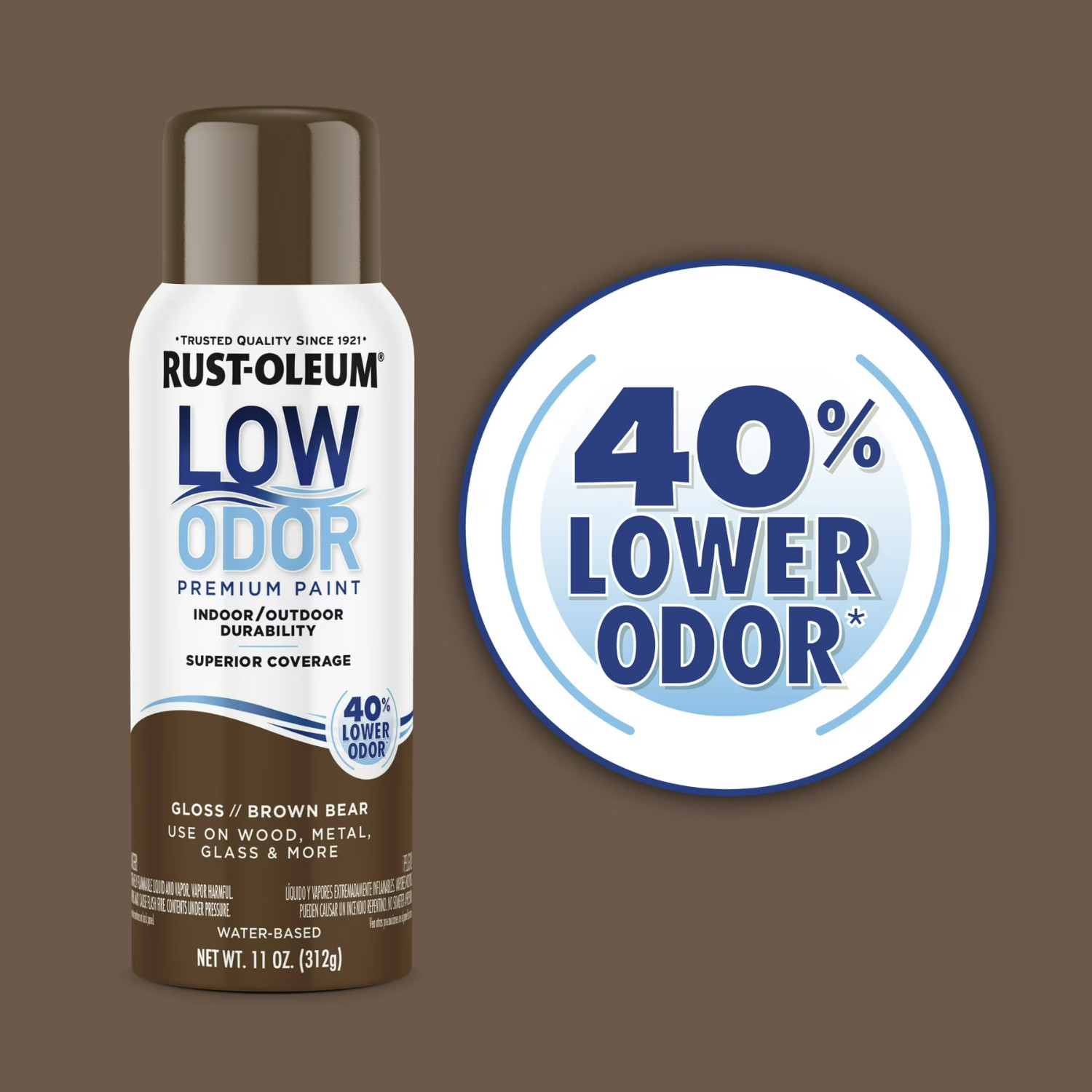 (6 pack) Brown Bear, Rust-Oleum Low Odor Premium Gloss Spray Paint-388276, 11 oz