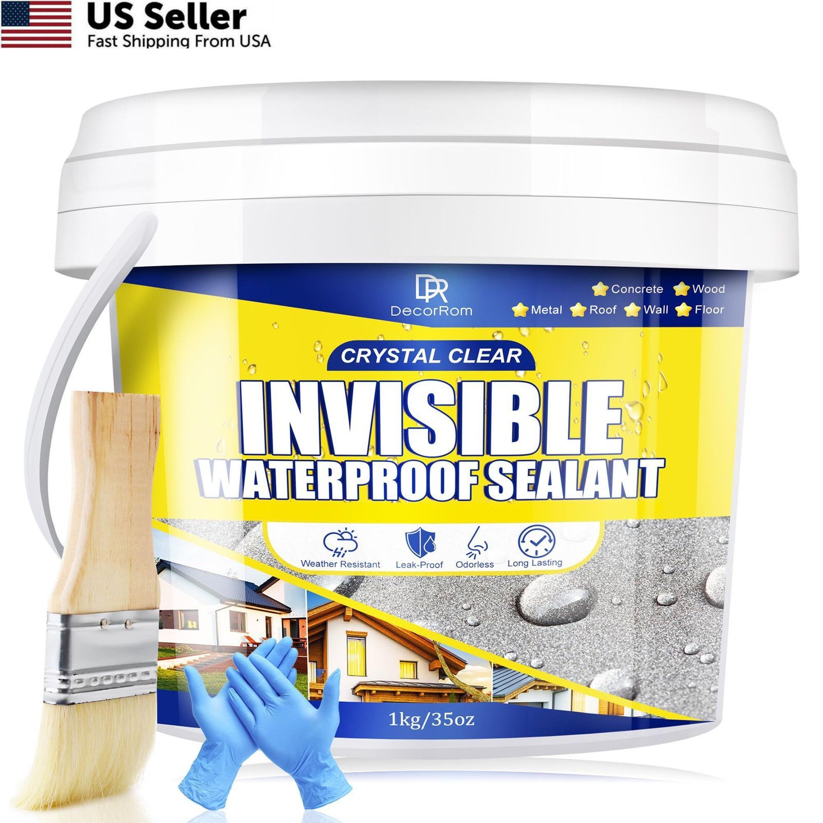 Transparent Waterproof Coating 35oz Clear Sealant Concrete Crack Roof Wall Wood