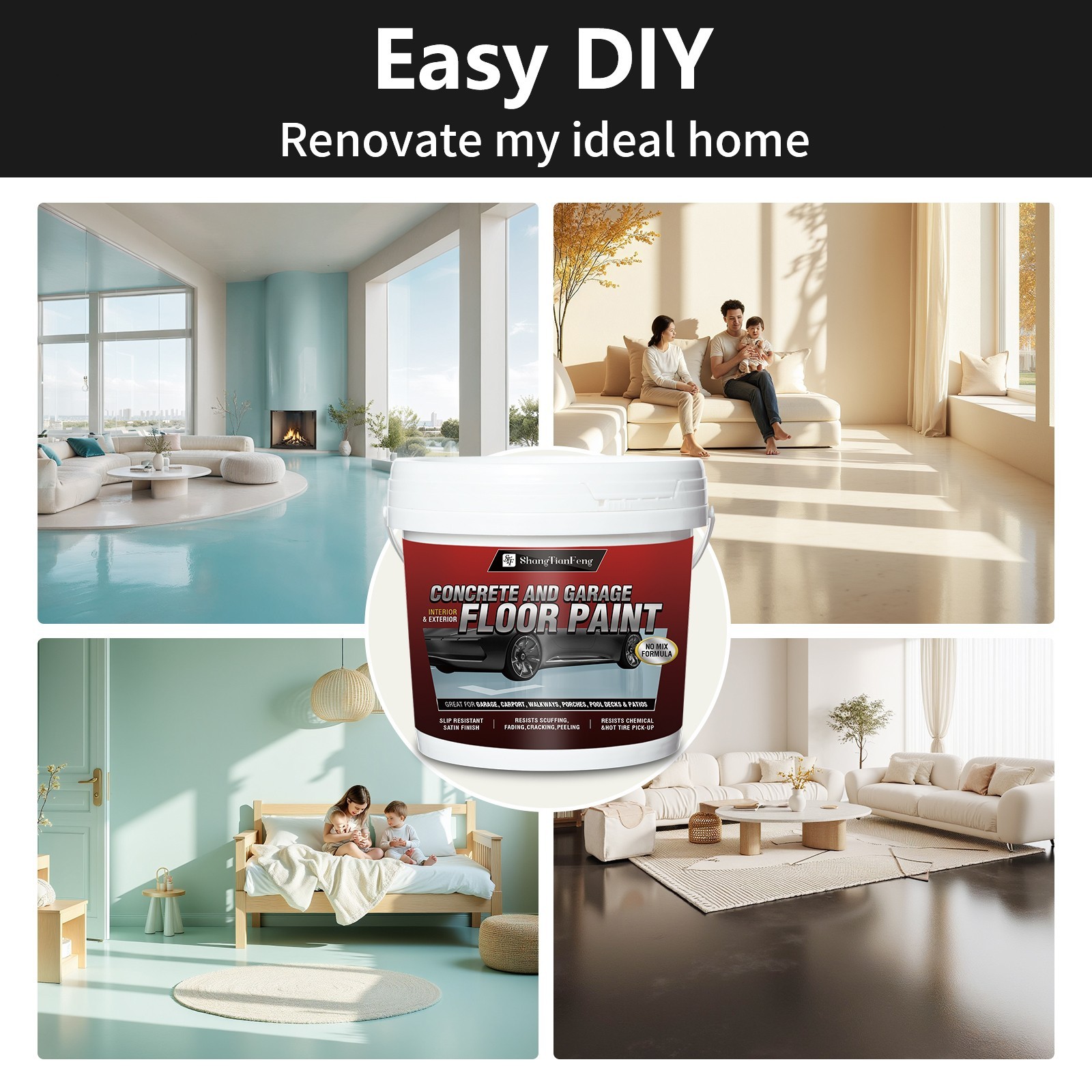 4 Gal Professional Epoxy Floor Paint, Acrylic Concrete Coating for Garage Indoor
