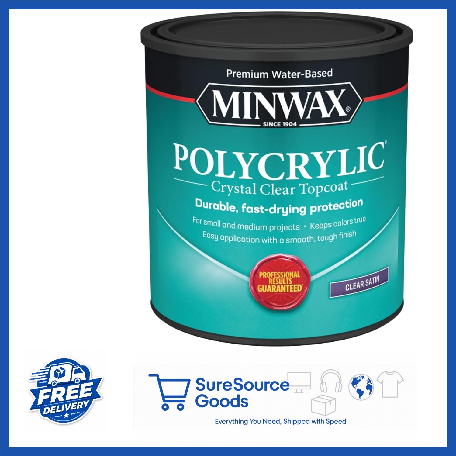 Water-Based Polycrylic Finish Satin Clear 1 Quart for Interior Wood Projects