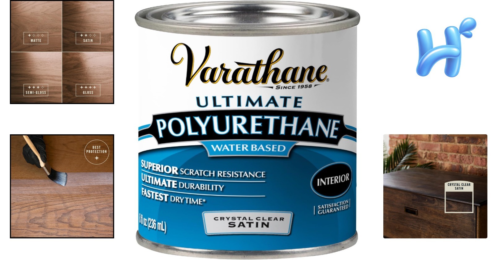 Crystal Clear Water-Based Polyurethane: Satin Interior Wood Protector (1/2 Pint)