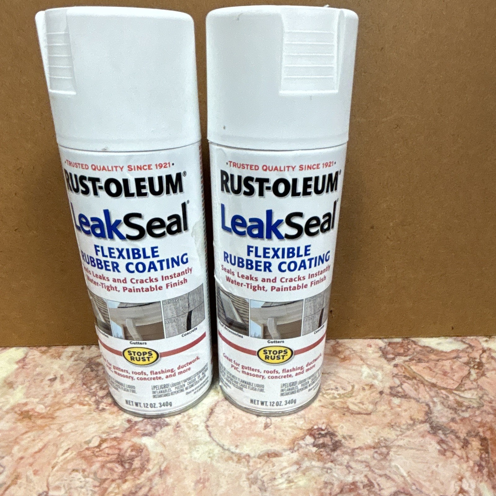 WHITE Rust-Oleum LeakSeal Flexible Rubber Coating Spray Cans, Lot of 2