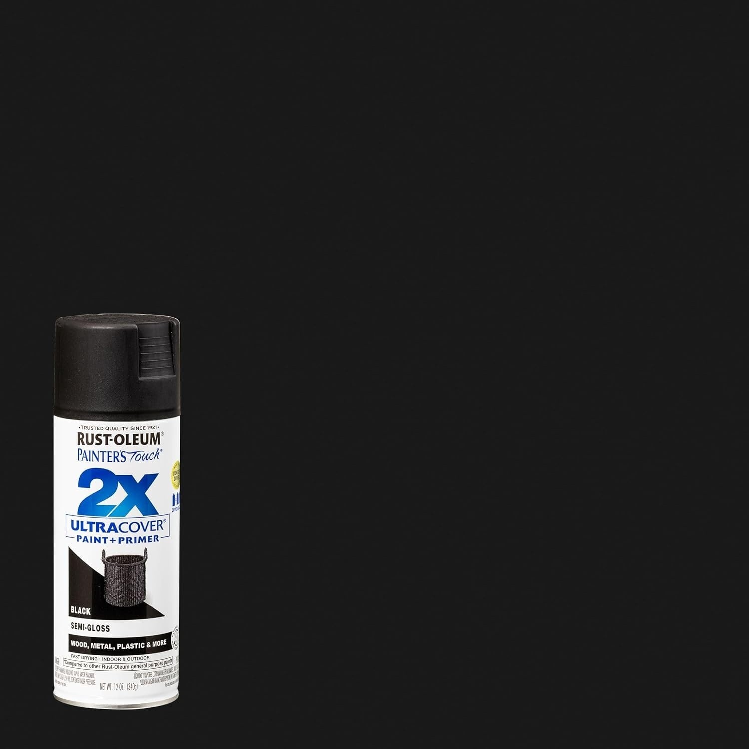 Rust-Oleum Painter’s Touch 2X Ultra Cover Spray Paint, 12 oz, Semi-Gloss Black