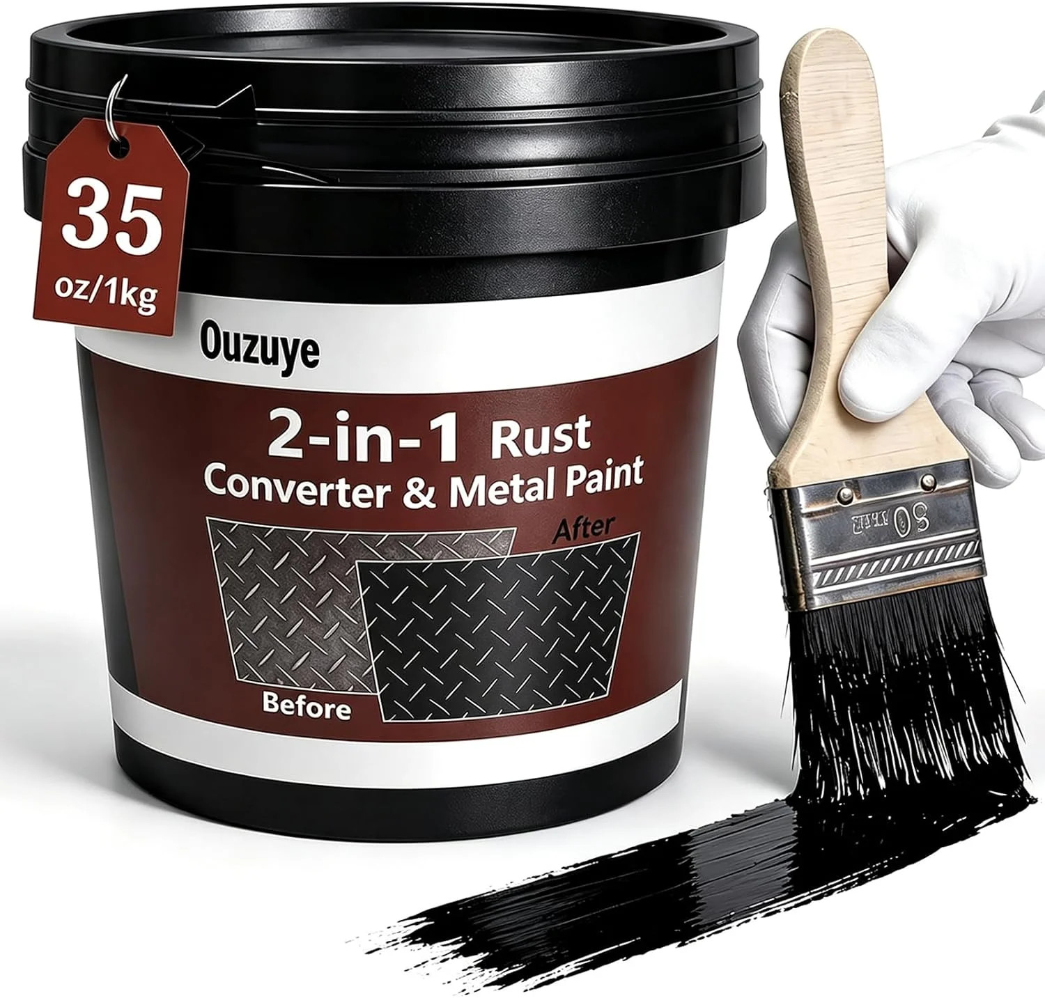 2 in 1 Rust Converter & Metal Primer, 35OZ Black Rust Reformer Paint for Metal,