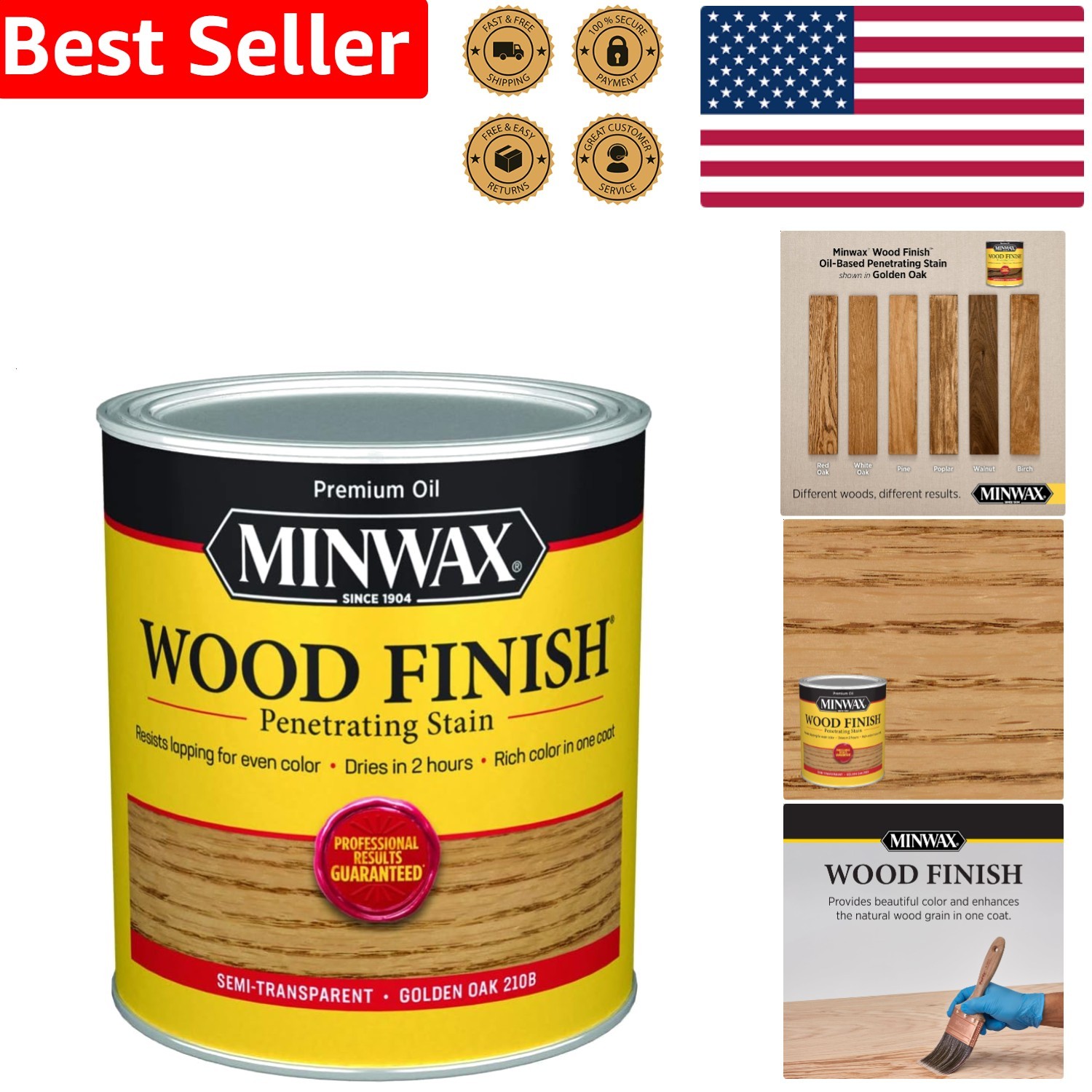 Penetrating Wood Stain Quart Minwax Golden Oak 32 Fl Oz Oil-Based Rich Color