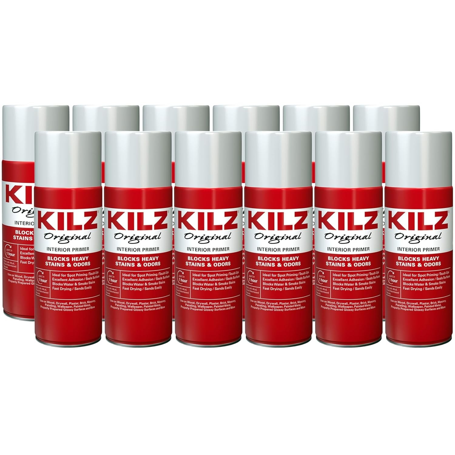 12 Pack KILZ Paint Primer 13 Ounce 10004 White for Masonry Metal Wood