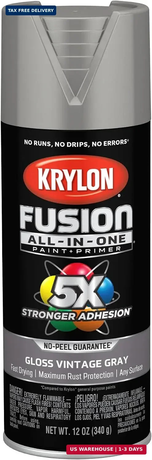 Krylon Rust Preventative Spray Paint, Vintage Gray, Gloss, Solvent, 12 oz K02726