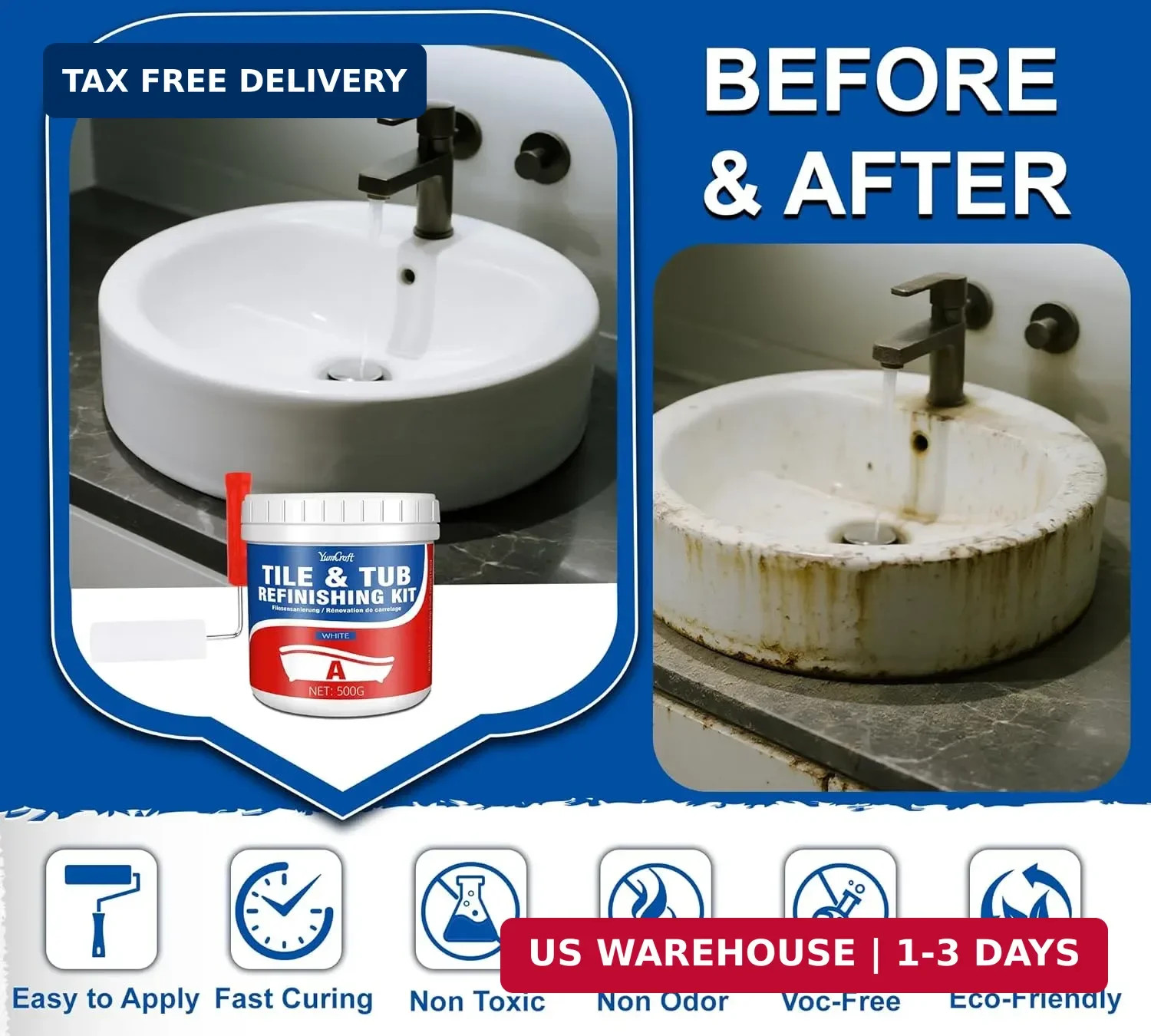 Tub and Tile Refinishing Kit, 17Oz/500G Tile Paint with Tools and Hardener – Sem