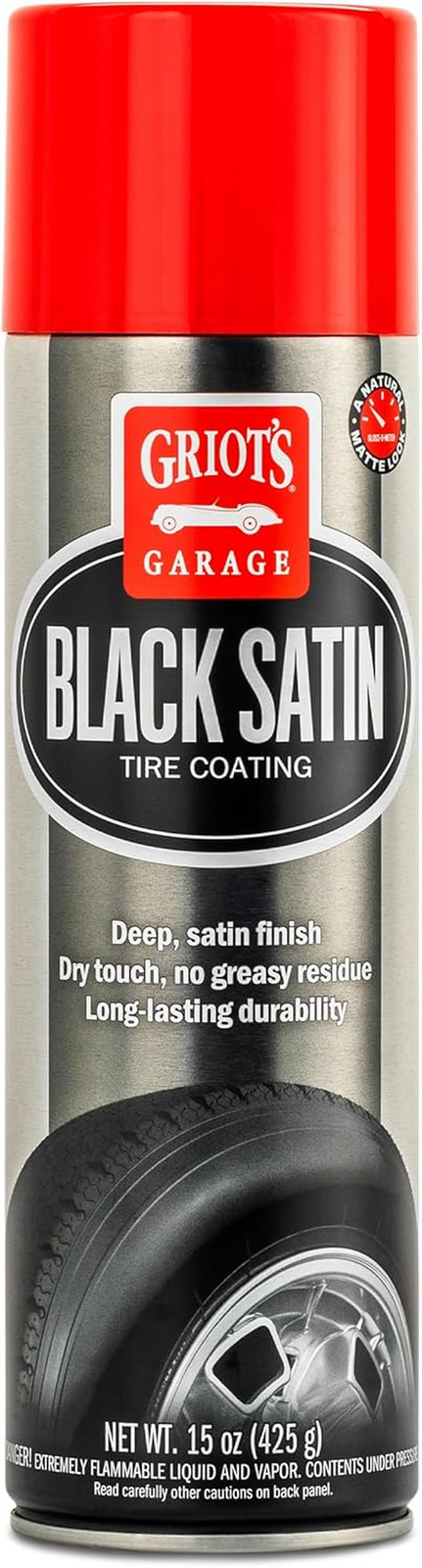 Black Satin Tire Coating, Provides a Low-Gloss, Satin Finish, Non-Greasy, Long-L