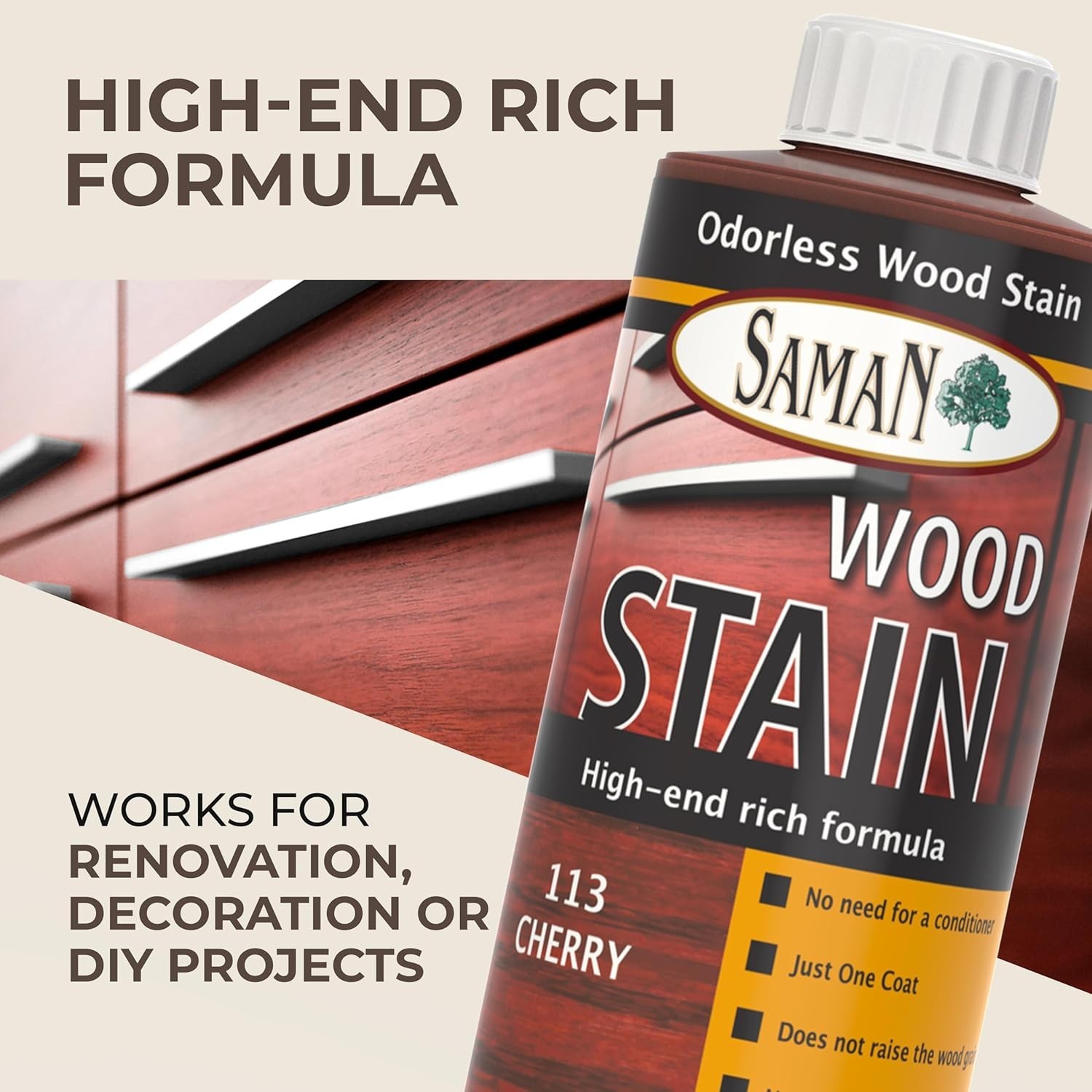 Odorless Cherry Wood Stain – 12oz Water-Based Finish for Furniture & Cabinets