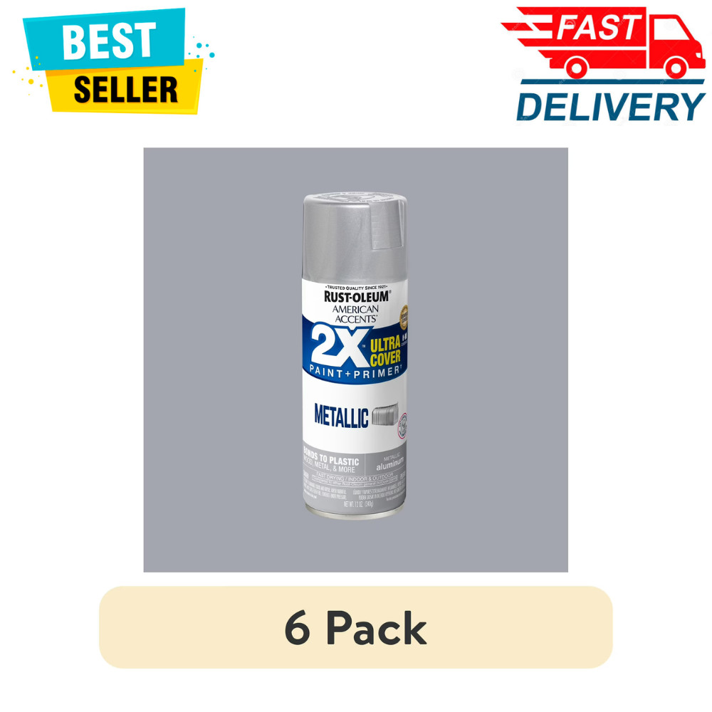 6 Pack Rust-Oleum American Accents 2X Ultra Cover Metallic Aluminum Spray Paint