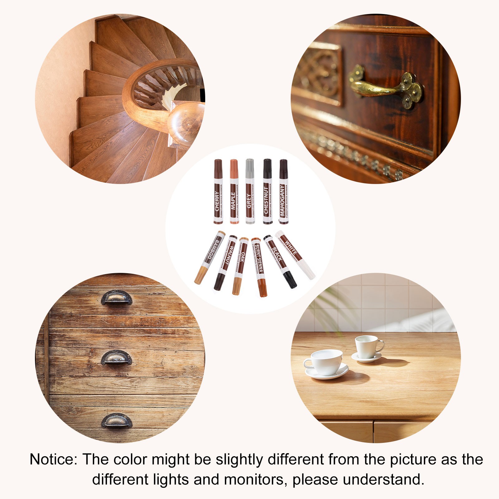 Furniture Repair Marker, 3 Pcs Black/White/Reddish Brown Touch Up Filler Sticks