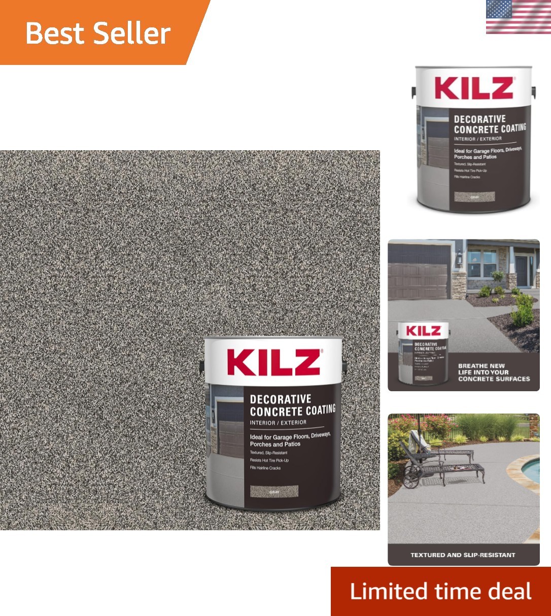 Slip-Resistant Decorative Concrete Coating – 1 Gallon Gray Paint for Interior…
