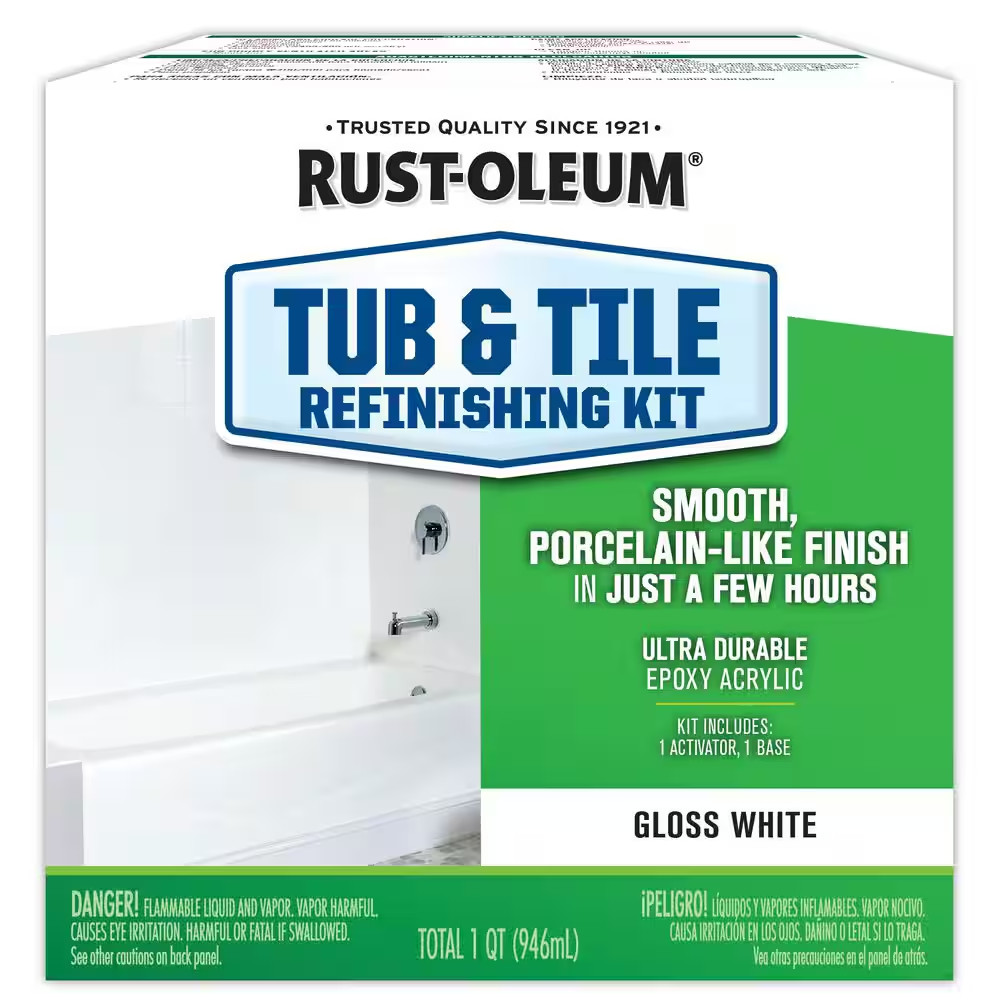 1 Quart Gloss White Tub and Tile Refinishing Kit for Ceramic and Porcelain Surfa