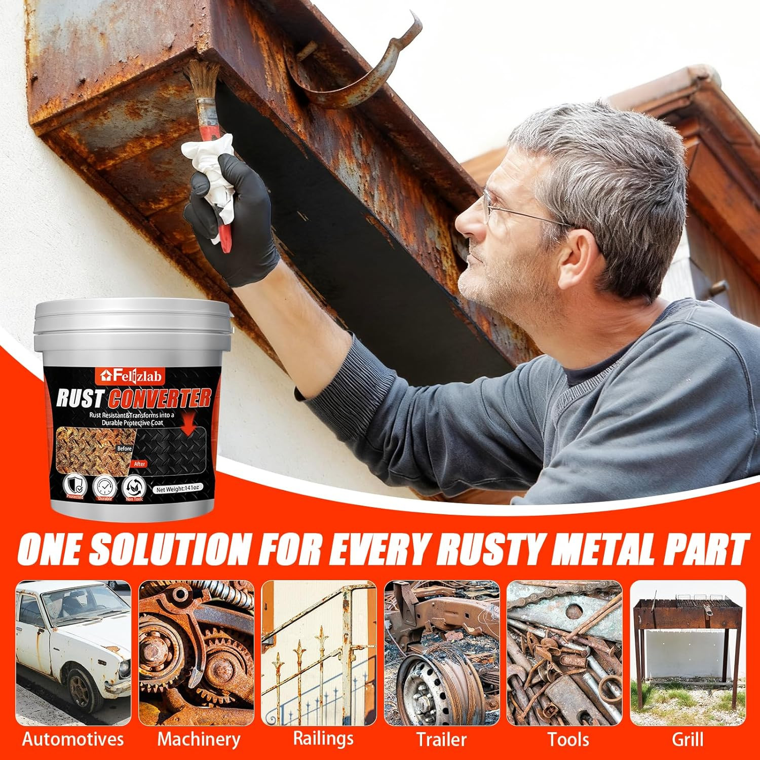 2-In-1 Rust Converter & Metal Primer, 141Oz Rust Reformer Paint for Metal, Autom