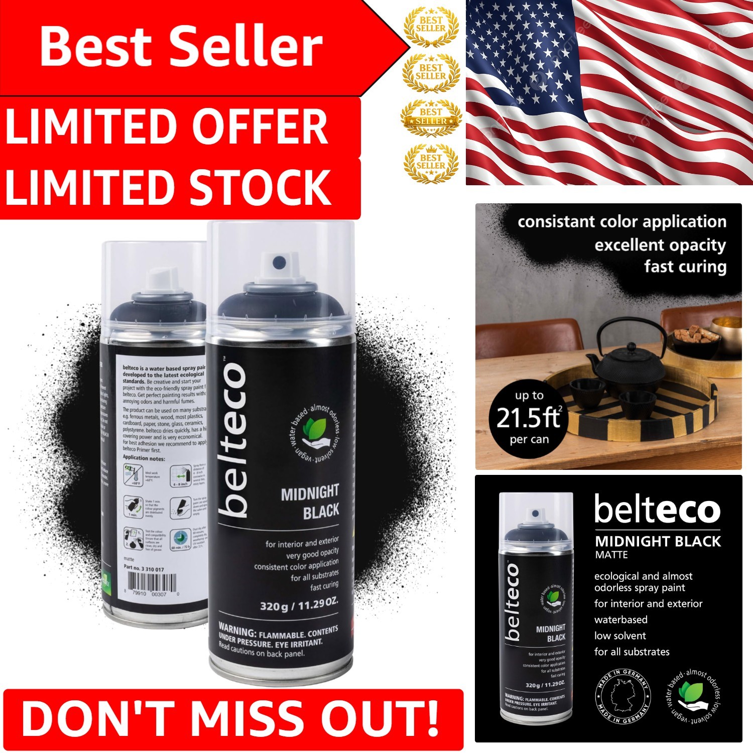 UV Resistant Black Spray Paint | Water-Based | Ideal for DIY Projects