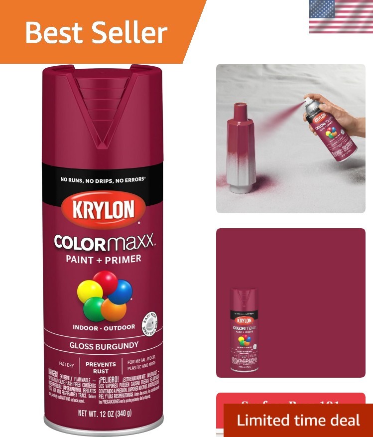 Krylon COLORmaxx Gloss Burgundy Spray Paint & Primer, Fast-Drying 12 oz