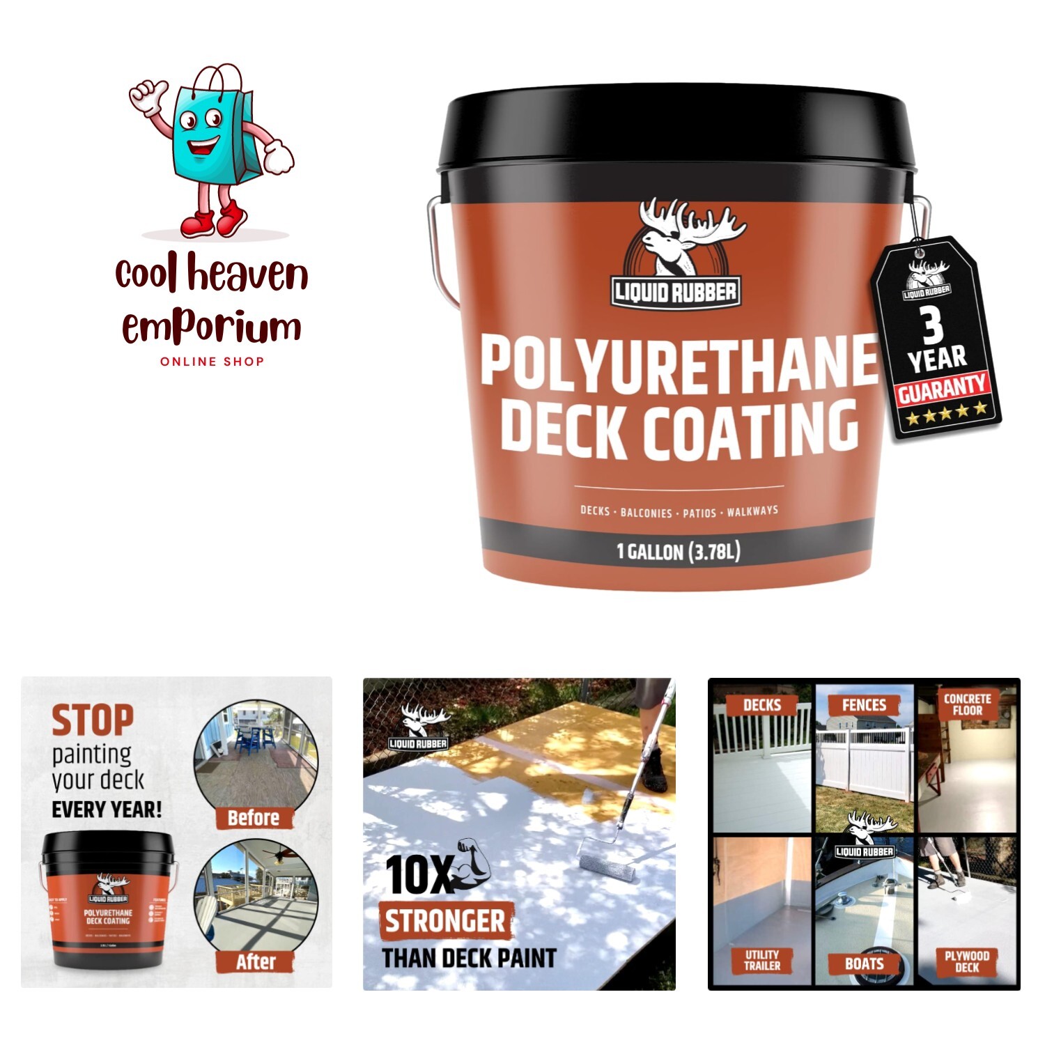 Textured Polyurethane Deck Coating – 10X Stronger Than Paint, Waterproof Sola…