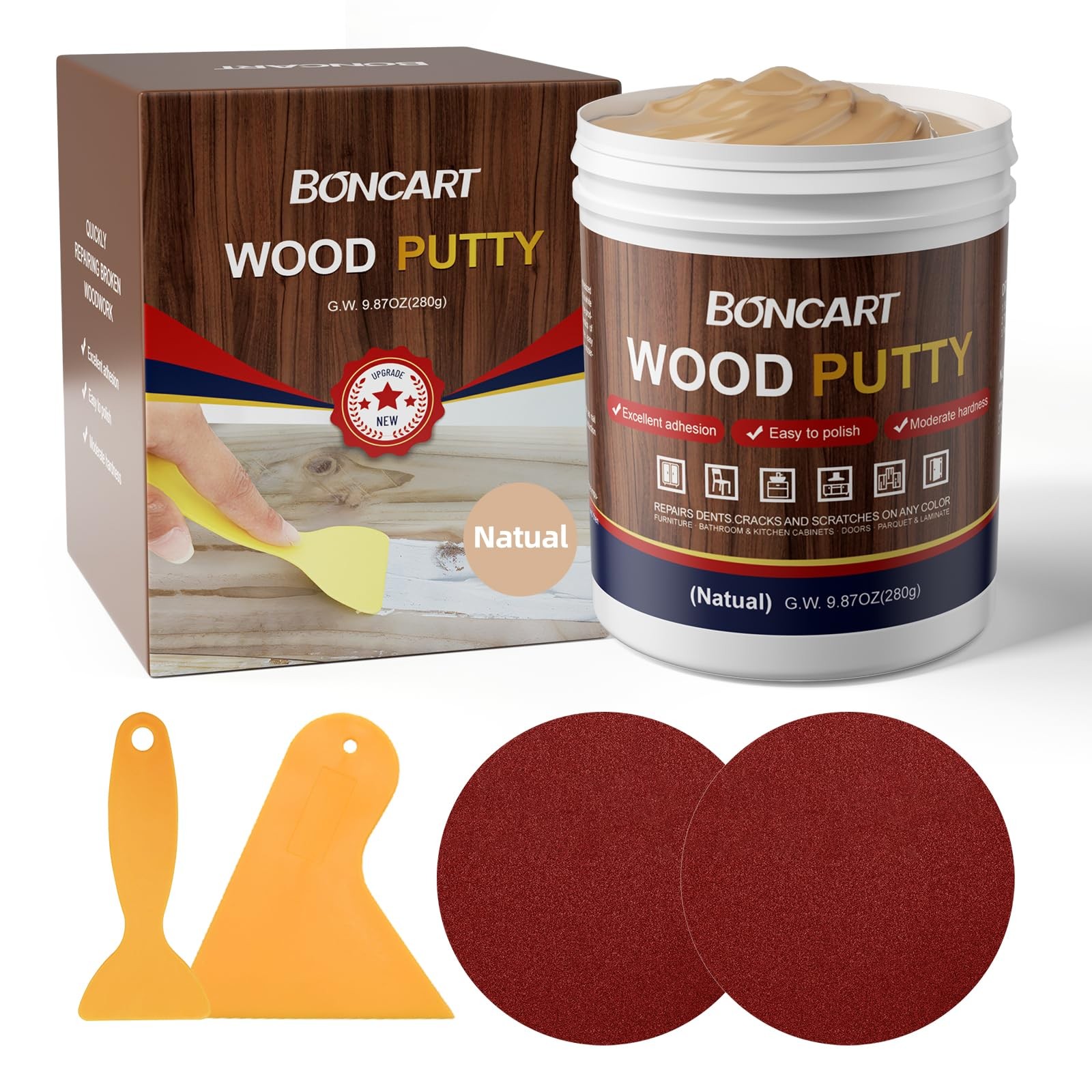 Boncart Wood Filler,Wood Putty,Wood Filler Paintable,Wood 9.87 Ounce, Natual