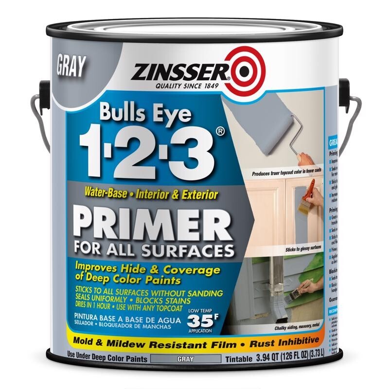 Zinsser Bulls Eye 123 Gray Water-Based Acrylic Copolymer Primer All Surface 1gal