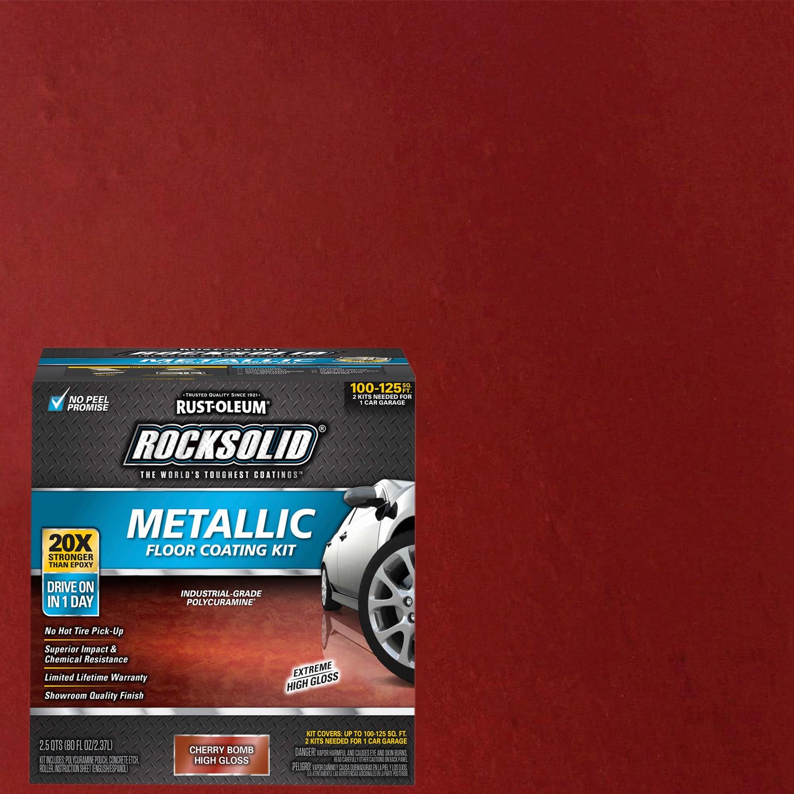 RockSolid Metallic Floor Coating Kit, Cherry Bomb, High Gloss, 80 Oz – 286896